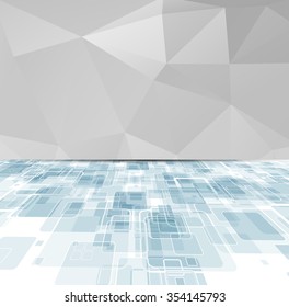 Abstract tech background. Futuristic interface. Vector illustration with many geometric shape.
