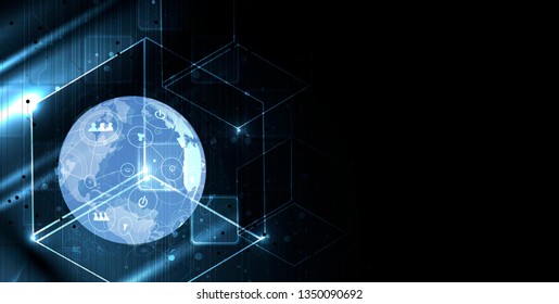 Resumo técnico. Interface tecnológica futurista com formas geométricas