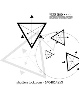 Abstract tech background with geometric symbol triangle with arrows, circle. Concept new technology and dynamic motion. 