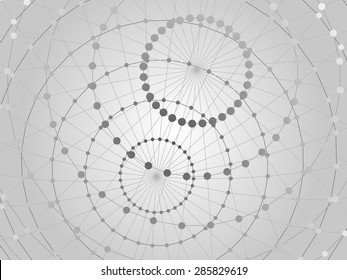 Abstract tech background with  lattice sphere and nodes. Close-up background. 