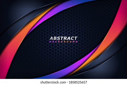 Abstrakter technischer Hintergrund mit orangefarbener und violetter, dynamischer Linie und Formen. Vorlagenelement für Vektorgrafik-Design.