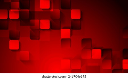 Abstract tech background with red glossy mosaic squares. Vector geometric design