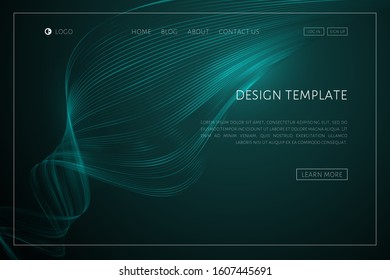 Abstract tech background with waveform lines Landing page Design template for web page website page cover wallpaper brochure Dark tech abstract futuristic background with waveform lines Vector landing