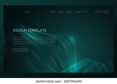 Abstract tech background with waveform lines Landing page Design template for web page website page cover wallpaper brochure Dark tech abstract futuristic background with waveform lines Vector landing