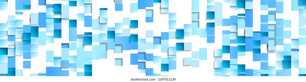 Abstract tech banner with blue glossy mosaic squares pattern. Vector geometric background