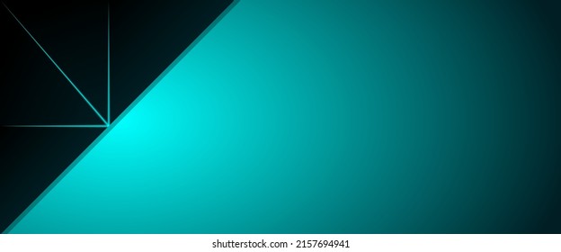 Abstract tech banner graphic design. Polygonal background in black and turquoise colors with neon stripes. Vector corporate background