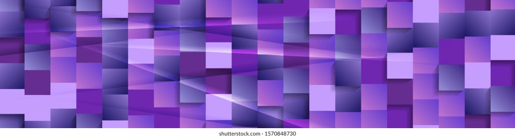 Abstract tech banner with ultraviolet glossy mosaic squares pattern. Vector geometric background