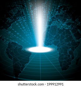 Abstract tech binary blue global information background 