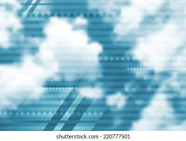 Abstract tech blue vector design with cloudy sky