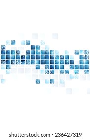 Abstract tech Christmas background with squares and snowflakes. Vector design