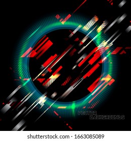 Abstract tech circles colors motion on a black vector wallpaper backgronds