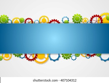Abstract tech corporate background with colorful gears mechanism. Bright cogwheels vector technology design