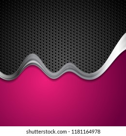 Resumen de la tecnología de fondo perforado con onda metálica plateada. Diseño de vectores