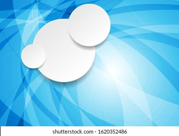 Abstract tech corporate wavy background with white paper circles. Vector geometric modern design