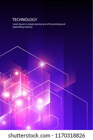 Abstract tech cover purple and blue color geometric octagon background design