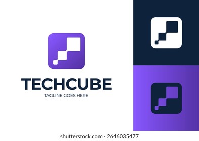 Abstract tech data square logo. Simple digital connection technology logo. Creative square flow shape modern icon for construction technology or logo template for digital communication concept.