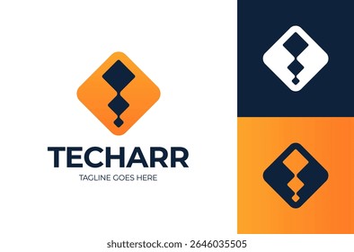 Abstract tech data square logo. Simple digital connection technology logo. Creative square flow shape modern icon for construction technology or logo template for digital communication concept.