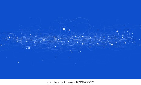 Abstract tech design background. Engineering technology wallpaper made with lines and dots. Futuristic technology interface on blue background. Digital technology concept, vector illustration.