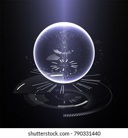 Abstract tech design background. Engineering technology wallpaper made with lines, dots, circles. Futuristic technology interface on blue background. Digital technology concept, vector illustration