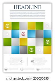 Abstract tech flyer template. Vector brochure with bright squares