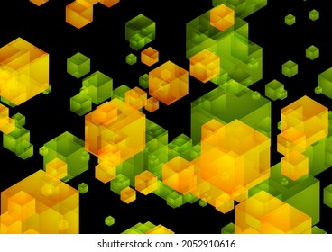 Abstract tech geometric background with bright 3d cubes. Vector futuristic modern design