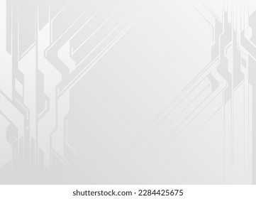 Abstract tech geometric background with white futuristic shape elements. Light gray background technology vector design. Decorative web layout, poster, banner, brochure cover. Abstract tech tattoo