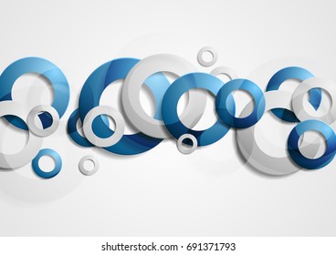 Abstract tech geometric modern background with blue and grey rings. Vector design