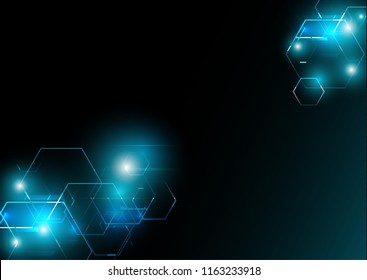 Abstract tech geometric octagon cyan blue color background design