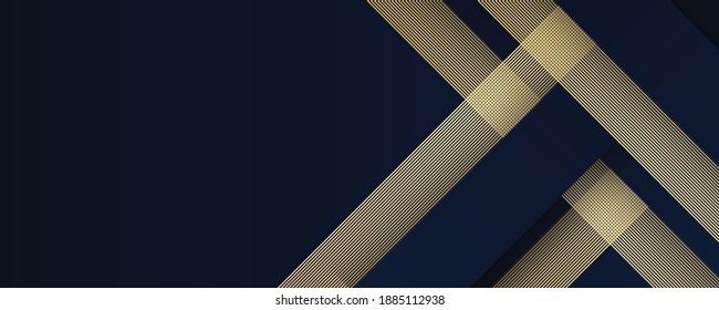 Abstract tech geometric pattern luxury dark blue with gold lines. Blue background vector illustration lighting effect graphic for text and message board design