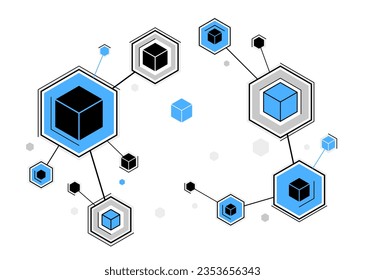 Abstract tech geometric vector background, connected cubes technology network or science theme, digital system abstraction.