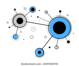 Abstract tech geometric vector background, connected circles technology network or science theme, digital system abstraction.