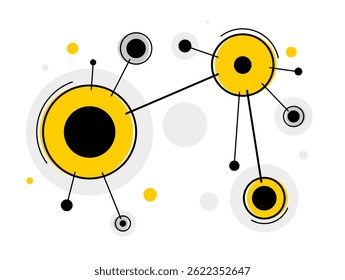 Abstract tech geometric vector background, connected circles technology network or science theme, digital system abstraction.