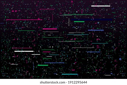 Abstract tech glowing neon lines vector background with glitch effect 