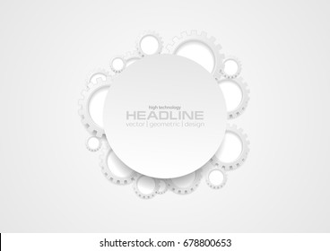 Abstract tech grey paper gears and blank circle background. Global communication vector design
