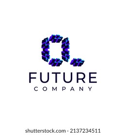 diseño de logotipo moderno de letras tecnológicas abstractas q