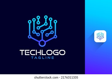 Abstract tech logo design with modern and hexagonal visual impact.