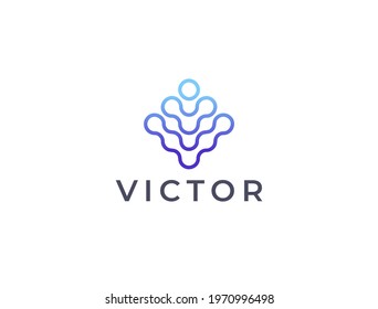 Abstract tech logo. Letter V logotype. Simple digital connection technology logo. Creative square flow shape modern icon for construction technology or logo template for digital communication concept.