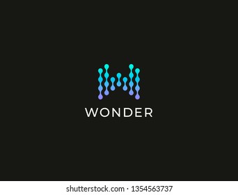 Abstract tech logo. Letter W logotype. Simple digital connection technology logo. Creative round flow shape modern icon for construction technology or logo template for digital communication concept.