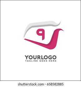 Abstract tech logo template, vector illustration. Letter 9