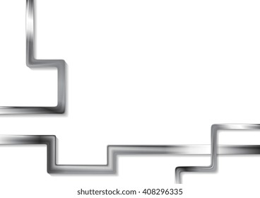 Abstract tech metallic stripes on white background. Vector silver metal graphic design