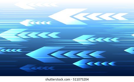 Abstract tech motion arrows and lines seamless horizontal background. Vector illustration