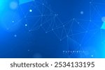 Abstract tech network connection dots and plexus lines on a blue background. Digital neural technology and data science analysis background. Futuristic scientific wallpaper with mesh