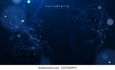 Abstract tech network connection dots. Digital technology and big data analysis background. Futuristic scientific wallpaper with mesh. Dark background with plexus lines