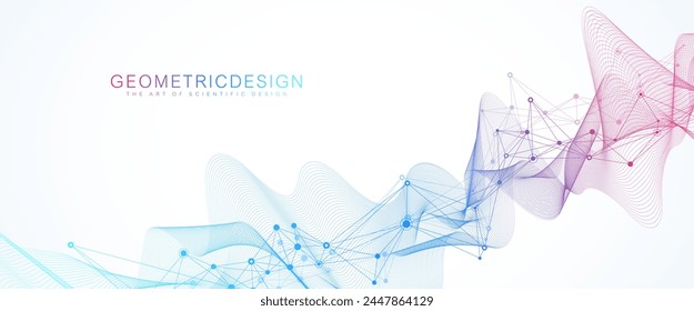 Abstract tech network connection dots. Digital technology and big data analysis background. White background with plexus lines. Geometric background with abstract mesh.