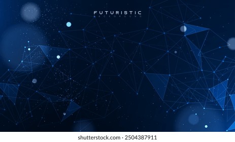 Abstract tech network connection dots. Digital technology and big data analysis background. Futuristic scientific wallpaper with mesh. Dark background with plexus lines