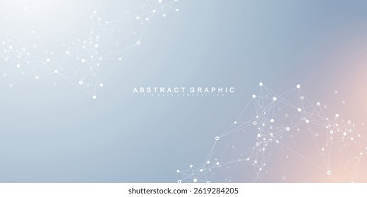 Pontos de conexão de rede de tecnologia abstratos. Tecnologia digital e histórico de análise de big data com linhas de plexo. Modelo de ideia de conexão de rede global. Fundo geométrico com malha abstrata.