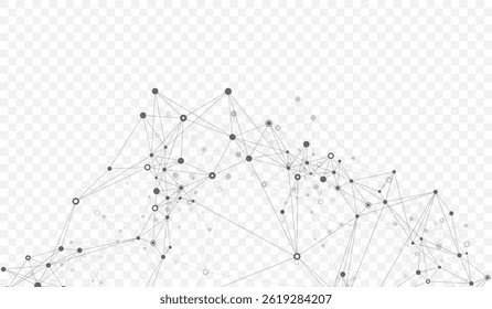 Pontos de conexão de rede de tecnologia abstratos. Tecnologia digital e histórico de análise de big data com linhas de plexo. Modelo de ideia de conexão de rede global. Fundo geométrico com malha abstrata.
