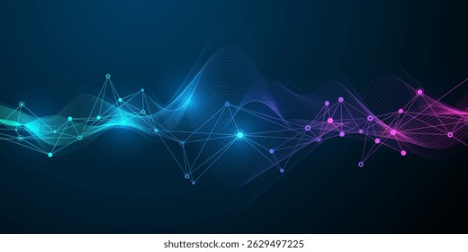 Abstract tech network connection dots. Digital technology and big data analysis background. White background with plexus lines. Geometric background with abstract mesh