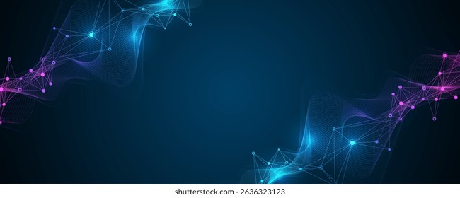 Abstract tech network connection dots. Digital technology and big data analysis background. White background with plexus lines. Geometric background with abstract mesh