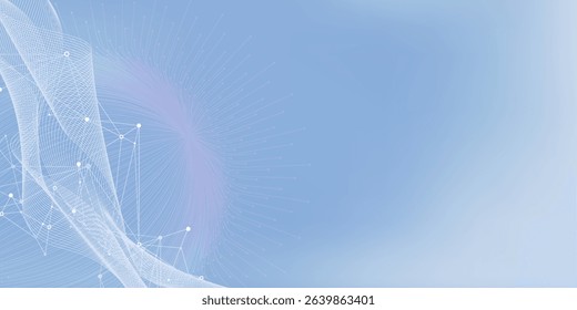 Abstract tech network connection dots. Digital technology and big data analysis background. White background with plexus lines.